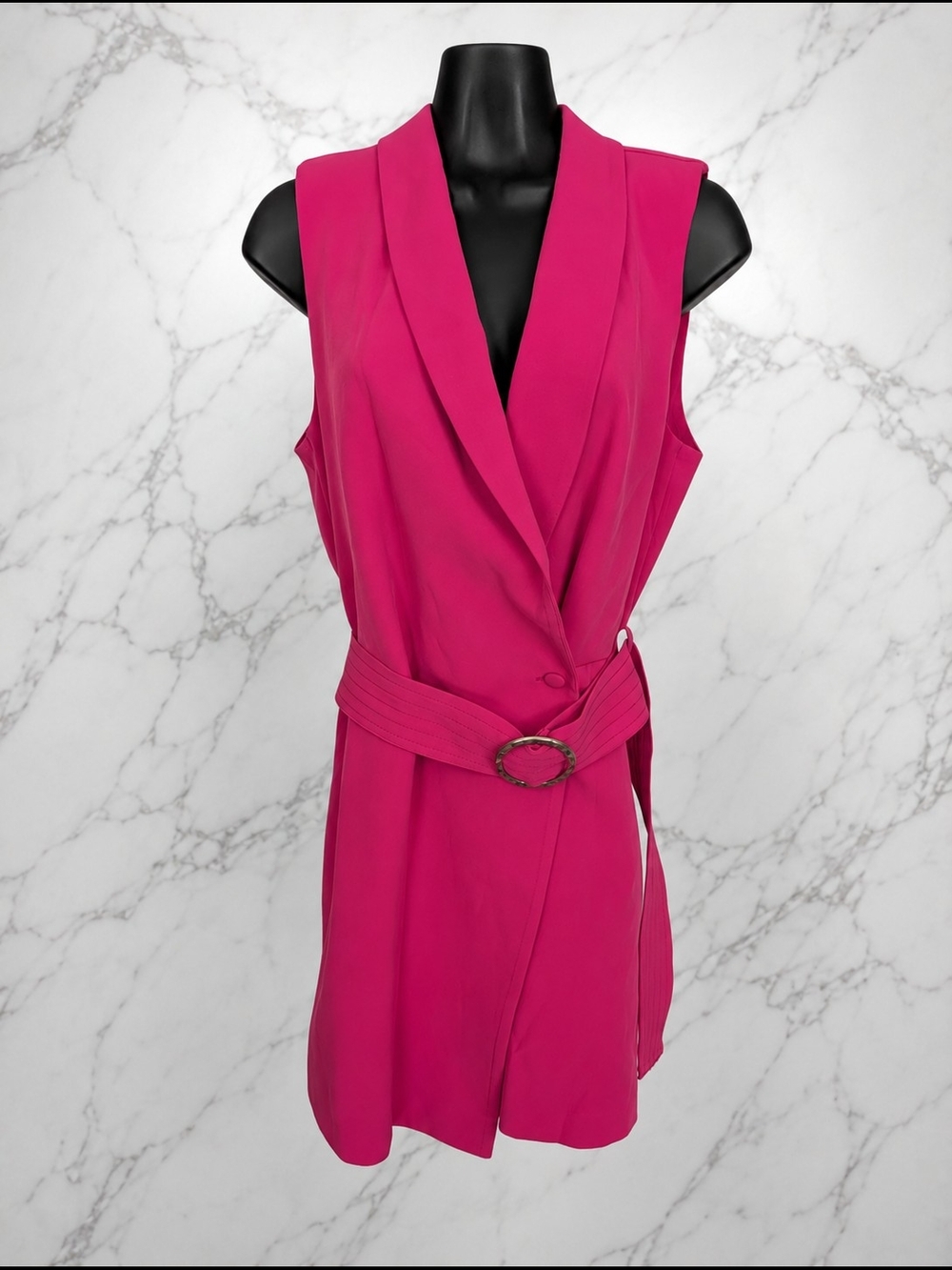 Zara Fuchsia Pink Belted Wrap Skort Romper Sleeveless Blazer Style Size S